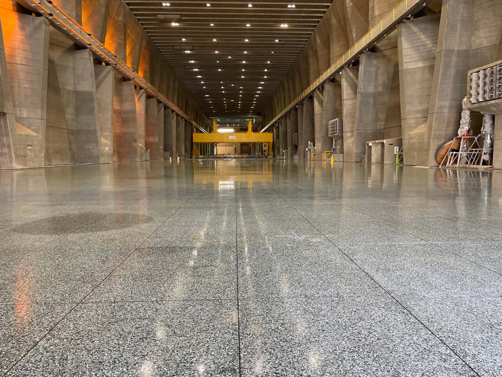Freshly polished floor in a large facility hall